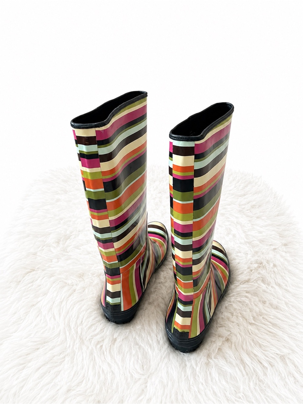 Coach Multicolor Striped Rain Boots Size 7B - Picture 2 of 10